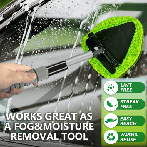 Easy Defogging in Seconds👍Microfiber Windshield Cleaner with Extendable Handle