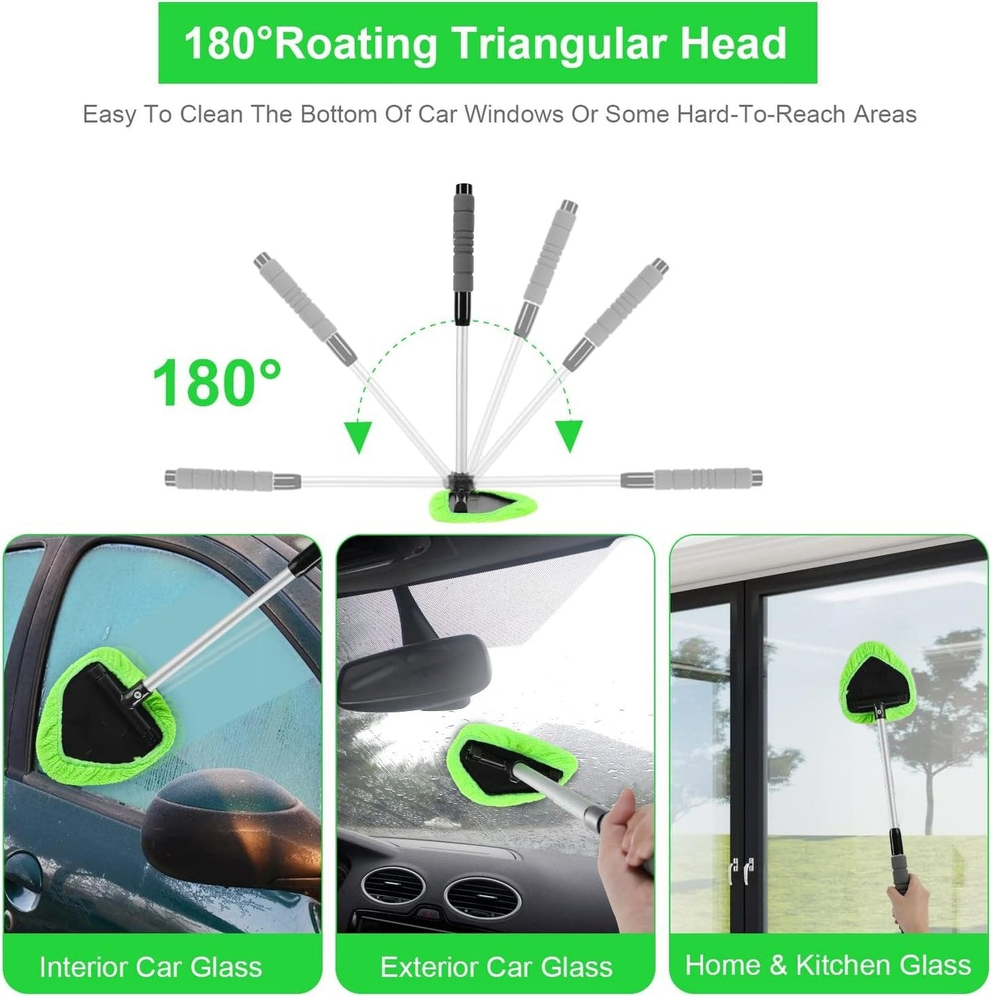 Easy Defogging in Seconds👍Microfiber Windshield Cleaner with Extendable Handle